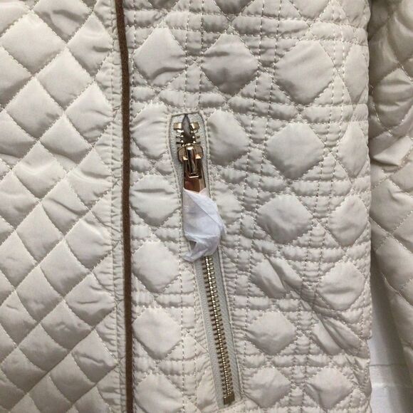 Bellivera quilted fitted jacket zip-up cream gold zippers ecru white Large - Picture 6 of 16